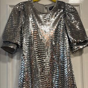 Silver Sequin Short Sleeve Party Dress